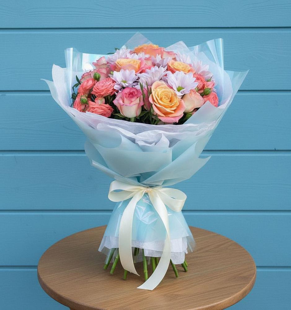 Букет цветов из: Хризантемы и Розы в Железногорске